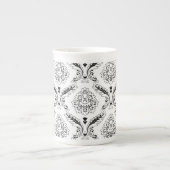 Rococo Damask Line Pattern Black on White ボーンチャイナマグカップ (正面)