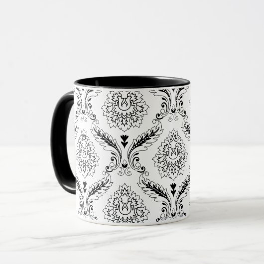 Rococo Damask Line Pattern Black on White マグカップ (正面左)
