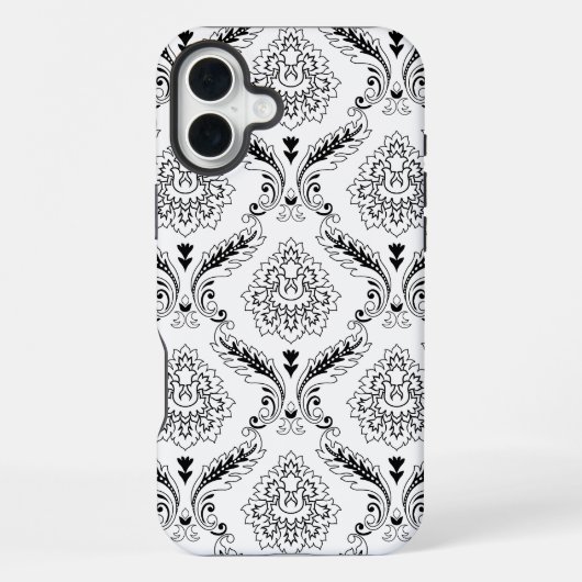 Rococo Damask Line Pattern Black on White iPhoneケース (裏面)
