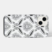 Rococo Damask Line Pattern Black on White iPhoneケース (裏面横)