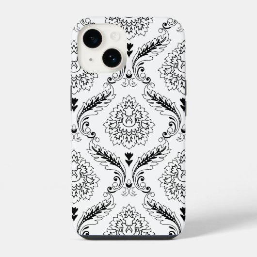 Rococo Damask Line Pattern Black on White iPhoneケース (裏面)