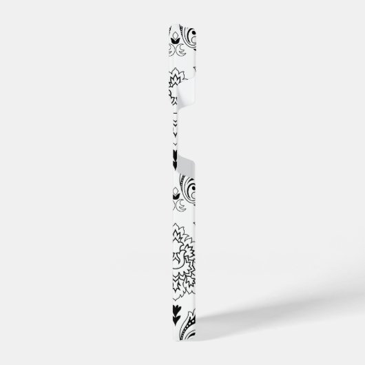 Rococo Damask Line Pattern Black on White iPhoneケース (左側面)