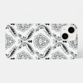 Rococo Damask Line Pattern Black on White iPhoneケース (裏面横)