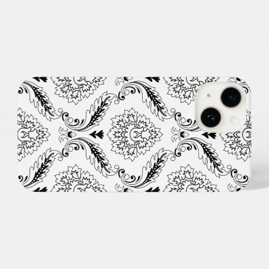 Rococo Damask Line Pattern Black on White iPhoneケース (裏面横)