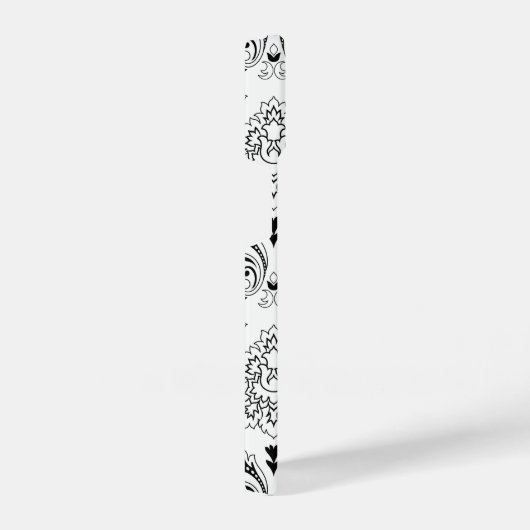 Rococo Damask Line Pattern Black on White iPhoneケース (右側面)
