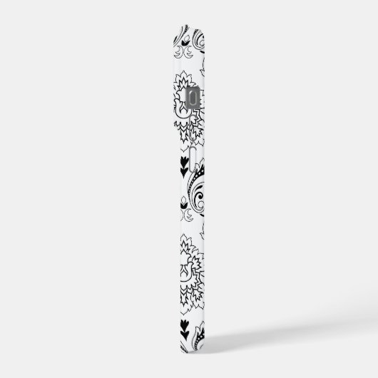 Rococo Damask Line Pattern Black on White iPhoneケース (左側面)