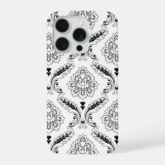 Rococo Damask Line Pattern Black on White iPhoneケース (裏面)