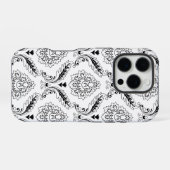 Rococo Damask Line Pattern Black on White iPhoneケース (裏面横)