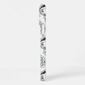 Rococo Damask Line Pattern Black on White iPhoneケース (左側面)