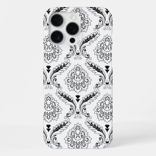 Rococo Damask Line Pattern Black on White iPhoneケース (裏面)