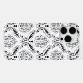 Rococo Damask Line Pattern Black on White iPhoneケース (裏面横)