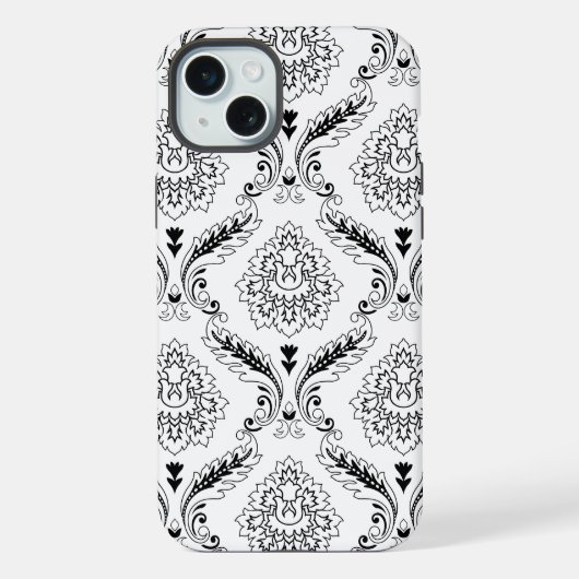 Rococo Damask Line Pattern Black on White iPhoneケース (裏面)