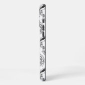 Rococo Damask Line Pattern Black on White iPhoneケース (左側面)