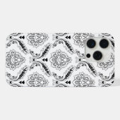 Rococo Damask Line Pattern Black on White iPhoneケース (裏面横)