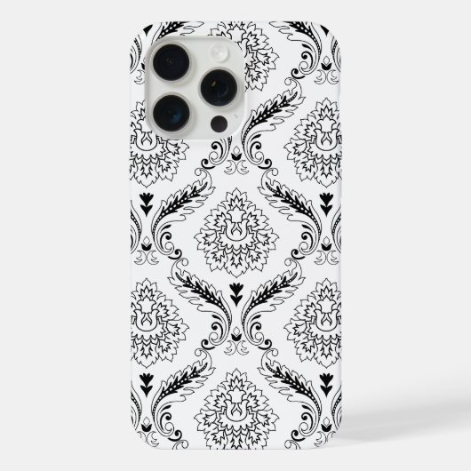 Rococo Damask Line Pattern Black on White iPhoneケース (裏面)