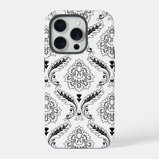 Rococo Damask Line Pattern Black on White iPhoneケース (裏面)