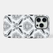 Rococo Damask Line Pattern Black on White iPhoneケース (裏面横)