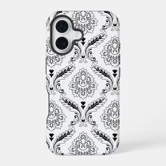 Rococo Damask Line Pattern Black on White iPhone 16ケース (裏面)