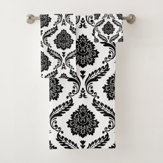 Rococo Damask Mixed Pattern Black on White バスタオルセット (インサイチュ)
