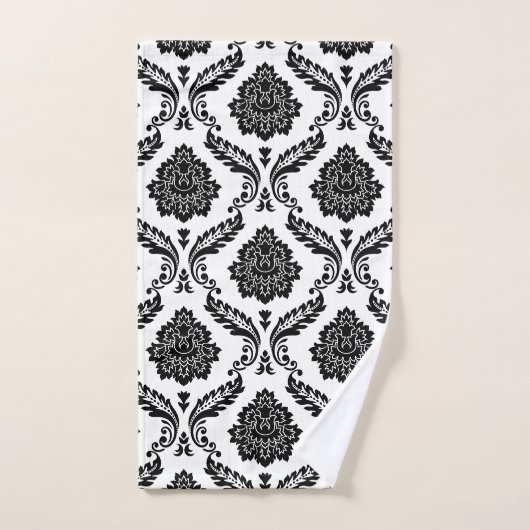 Rococo Damask Mixed Pattern Black on White バスタオルセット (ハンドタオル)