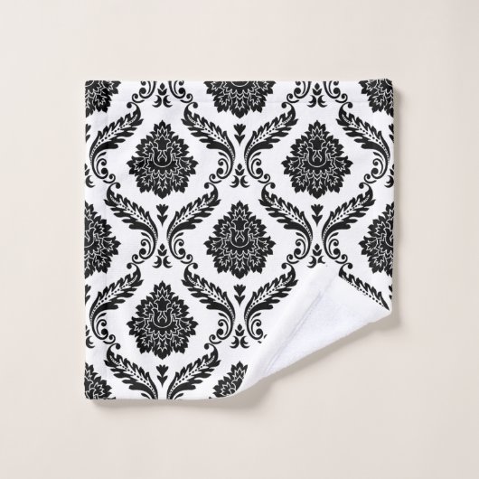 Rococo Damask Mixed Pattern Black on White バスタオルセット (ウォッシュタオル)