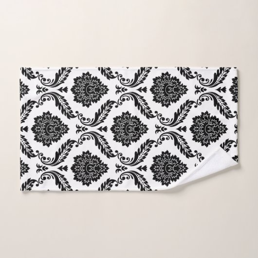 Rococo Damask Mixed Pattern Black on White バスタオルセット (ハンドタオル)
