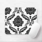 Rococo Damask Off-Set Pattern Black on White マウスパッド (マウス)