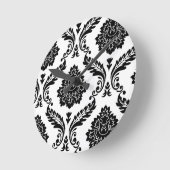 Rococo Damask Off-Set Pattern Black on White ラウンド壁時計 (傾斜)