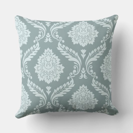 Rococo Damask Off-Set Pattern Duck Egg Blue+Teal クッション (裏面)
