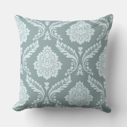 Rococo Damask Off-Set Pattern Duck Egg Blue+Teal クッション (正面)