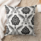 Rococo Damask Off-Set Pattern Grey Black White クッション (ブランケット)