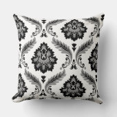 Rococo Damask Off-Set Pattern Grey Black White クッション (正面)