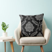 Rococo Damask Off-Set Pattern Grey on Black クッション (椅子)