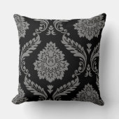 Rococo Damask Off-Set Pattern Grey on Black クッション (正面)