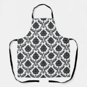 Rococo Damask Pattern Black on White エプロン (正面)