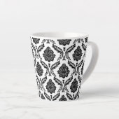 Rococo Damask Pattern Black on White カフェラテマグ (右アングル)