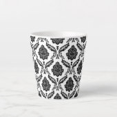Rococo Damask Pattern Black on White カフェラテマグ (正面)