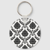 Rococo Damask Pattern Black on White キーホルダー (裏面)