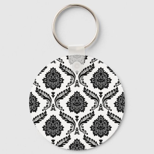 Rococo Damask Pattern Black on White キーホルダー (裏面)