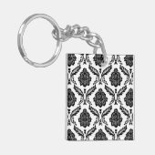 Rococo Damask Pattern Black on White キーホルダー (正面左)