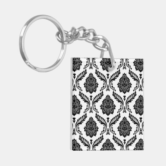 Rococo Damask Pattern Black on White キーホルダー (正面左)