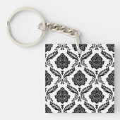 Rococo Damask Pattern Black on White キーホルダー (正面)