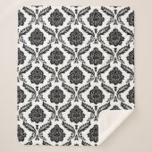 Rococo Damask Pattern Black on White シェルパブランケット (正面)