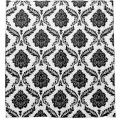 Rococo Damask Pattern Black on White シャワーカーテン (正面)