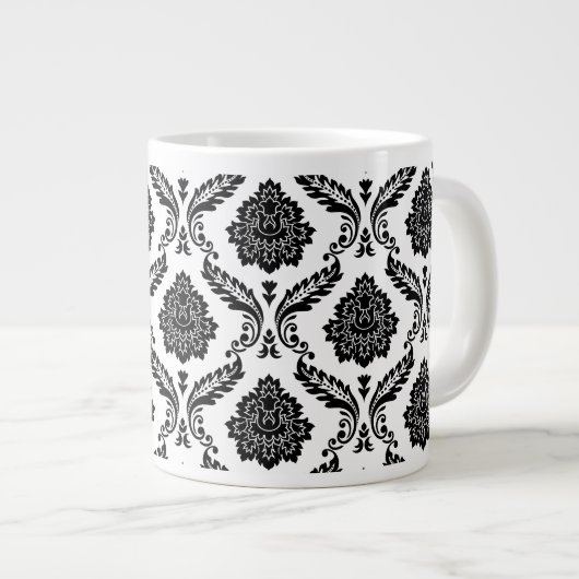 Rococo Damask Pattern Black on White ジャンボコーヒーマグカップ (正面右)