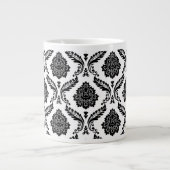 Rococo Damask Pattern Black on White ジャンボコーヒーマグカップ (正面)