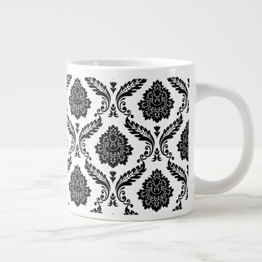 Rococo Damask Pattern Black on White ジャンボコーヒーマグカップ (右)