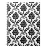 Rococo Damask Pattern Black on White ノートブック (正面)