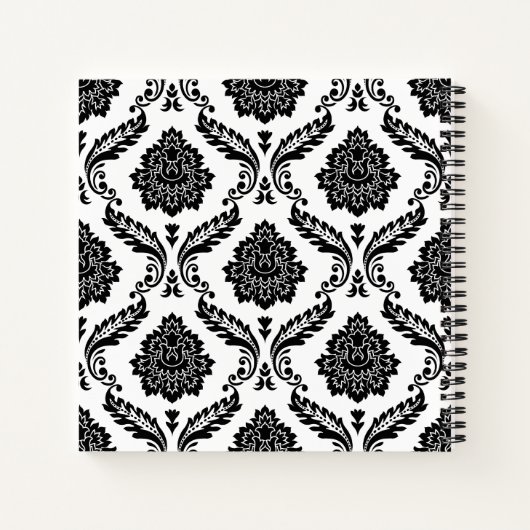 Rococo Damask Pattern Black on White ノートブック (裏面)