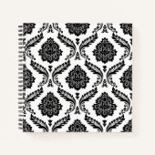 Rococo Damask Pattern Black on White ノートブック (正面)